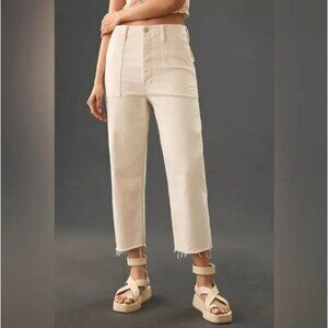 Mother Patch Pocket Private Ankle Fray Pants Size 25 Creampuffs Ivory High Rise